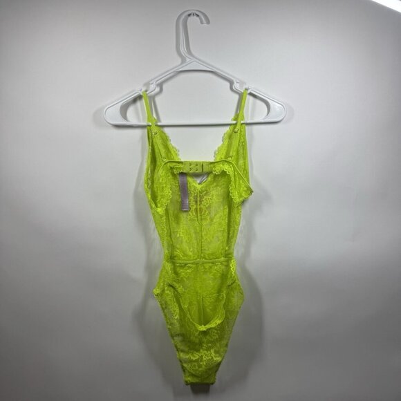Savage X Fenty Floral Lace Teddy Acid Lime Cutout All over Stretch Lace Size XS - Picture 7 of 8